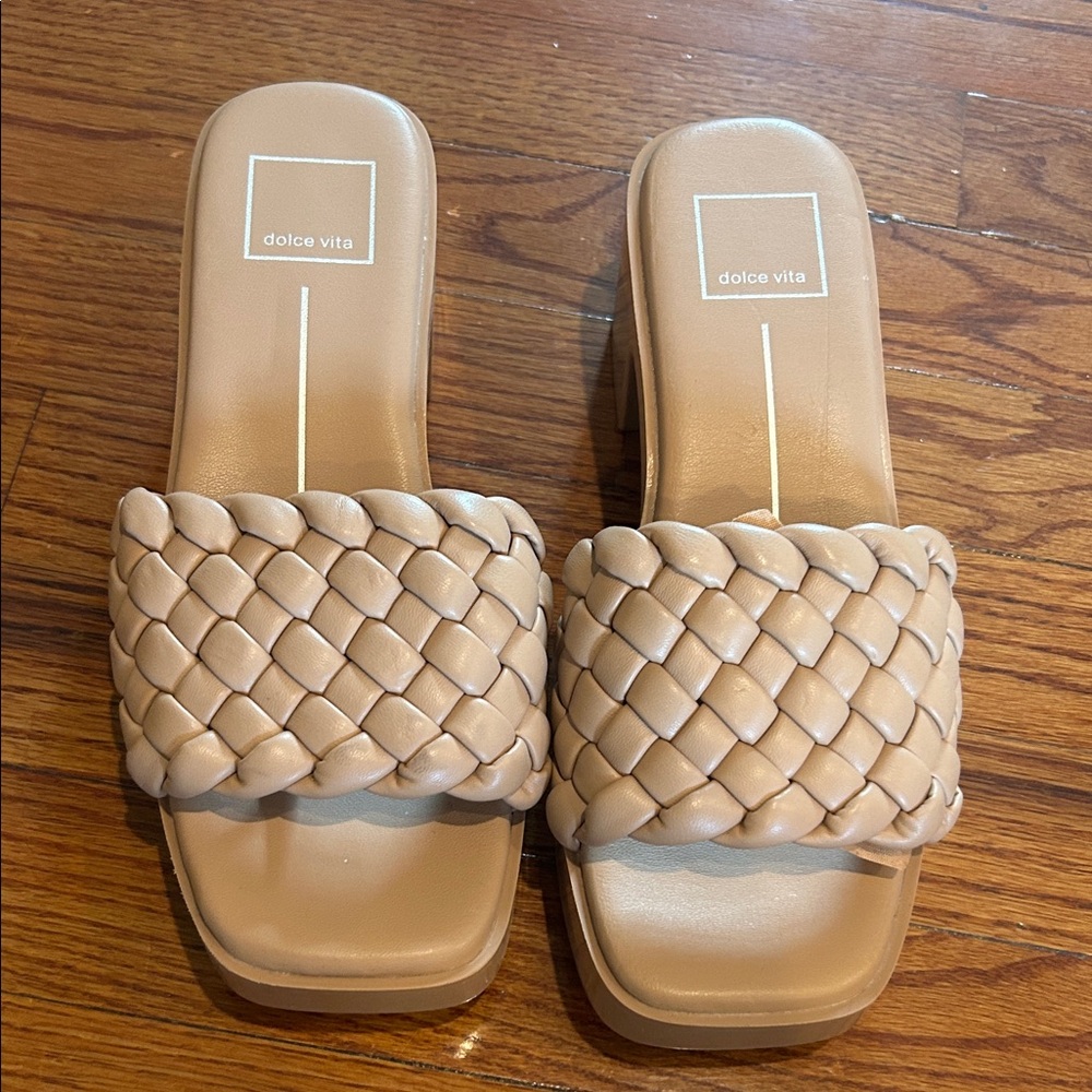 Dolce Vita Beige Woven Slide Sandals